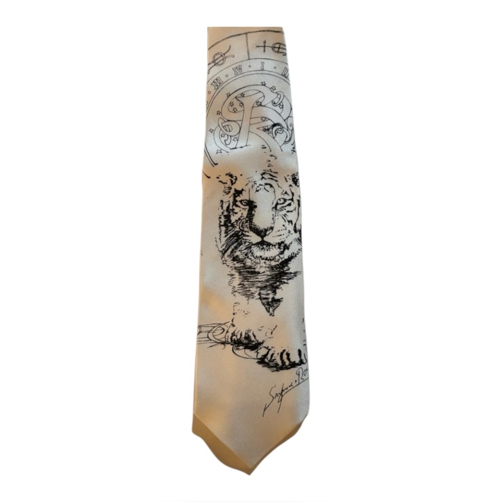 NEW Siegfried &Roy Komar White Tiger Silk Tie Vintage Las Vegas Made In Germany